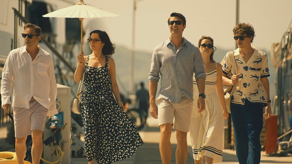 The cast from White Lotus 3: Jason Isaacs, Parker Posey, Patrick Schwarzenegger, Sarah Catherine Hook and Sam Nivola. Photo: TNS
