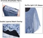 Ninedaily Women's Tops 3/4 Sleeve Blouses Dressy Casual Double Layers Mesh Tunic Shirts - Image 5