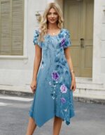 Zeagoo Womens Casual Dress for Summer Short Sleeve Loose Flowy Beach Dress with Pockets Hankerchief Flare Midi Sundress 2026 - Image 4