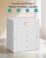 SONGMICS 5-Layer Jewelry Box Organizer with 4 Drawers, Jewelry Storage Case with Lock and Mirror, Large Storage Capacity, Gift for Loved Ones, for Necklaces, Watches, Cream White UJBC153WD01S - Image 3
