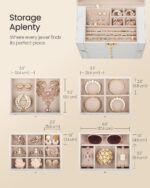 SONGMICS 5-Layer Jewelry Box Organizer with 4 Drawers, Jewelry Storage Case with Lock and Mirror, Large Storage Capacity, Gift for Loved Ones, for Necklaces, Watches, Cream White UJBC153WD01S - Image 4