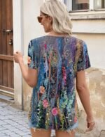 LOMON Womens Summer Tops Short Sleeve V Neck Pleated T-Shirts Loose Fit Dressy Casual Blouses S-XXL - Image 4