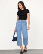 GRAPENT Capri Jeans for Women High Waisted Wide Leg Trendy Strechy Loose Straight Cropped Denim Jeans Pants with Pockets - Image 5