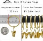 40 Pack Curtain Rings with Clips, Drapery Clips with Rings, Drapes Rings 1.26 in Interior Diameter, Fits up to 1 in Curtain Rod, Gold Color - Image 3