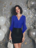 Ninedaily Womens Sparkly Tops 3/4 Sleeve Dressy Casual Sequin Blouses Double Layers Loose V Neck Shirt - Image 6