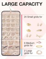 BAGSMART Hanging Jewelry Organizer Storage Roll with Hanger Metal Hooks Double-Sided Jewelry Holder for Earrings, Necklaces, Rings on Closet, Wall, Door, 1 piece, Large, Black - Image 3