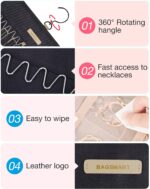 BAGSMART Hanging Jewelry Organizer Storage Roll with Hanger Metal Hooks Double-Sided Jewelry Holder for Earrings, Necklaces, Rings on Closet, Wall, Door, 1 piece, Large, Black - Image 4