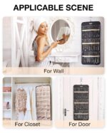 BAGSMART Hanging Jewelry Organizer Storage Roll with Hanger Metal Hooks Double-Sided Jewelry Holder for Earrings, Necklaces, Rings on Closet, Wall, Door, 1 piece, Large, Black - Image 6