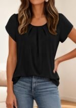PRETTYGARDEN Womens Tops Dressy Casual Summer 2026 Short Sleeve Blouses Crew Neck Pleated Basic T Shirts Spring Clothes - Image 3