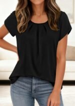 PRETTYGARDEN Womens Tops Dressy Casual Summer 2026 Short Sleeve Blouses Crew Neck Pleated Basic T Shirts Spring Clothes - Image 8