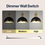 JONATHAN Y 13" Black/Brass Gold Modern Industrial Iron LED Dome Pendant Light, Adjustable Hanging Fixture for Kitchen Island or Entryway, Black Metal Shade, LED Bulb Included (JYL9536A) - Image 5