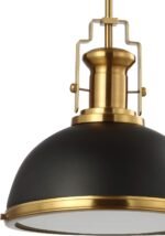 JONATHAN Y 13" Black/Brass Gold Modern Industrial Iron LED Dome Pendant Light, Adjustable Hanging Fixture for Kitchen Island or Entryway, Black Metal Shade, LED Bulb Included (JYL9536A) - Image 6