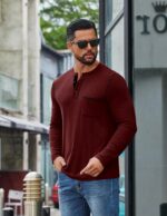 COOFANDY Men's Henley Long Sleeve Shirts Casual Button T-Shirt Pullover Basic Tees with Pocket - Image 3