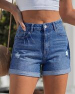 GRAPENT Jean Shorts Womens High Waisted Trendy Cuffed Hem Ripped Stretchy Casual 2026 Denim Jorts Summer Shorts - Image 4