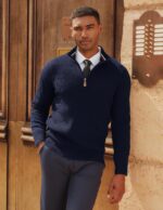 PJ PAUL JONES Men Quarter Zip Pullover Sweaters Lightweight Knit Dress Sweater for Glof Work Casual - Image 4