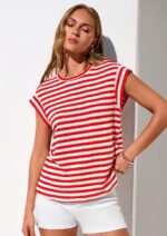 PRETTYGARDEN Women's 2026 Spring Vest Tops Cap Sleeve Striped Shirt Knit Tank Top Summer Beach Vacation Clothes - Image 5
