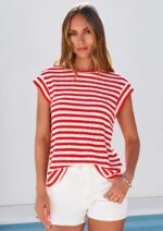 PRETTYGARDEN Women's 2026 Spring Vest Tops Cap Sleeve Striped Shirt Knit Tank Top Summer Beach Vacation Clothes - Image 7