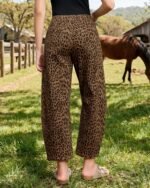 GRAPENT Barrel Jeans for Women Trendy High Waisted Pull On Wide Leg Cropped Leopard Cheetah Print Stretchy Denim Pants - Image 3