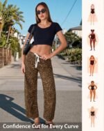 GRAPENT Barrel Jeans for Women Trendy High Waisted Pull On Wide Leg Cropped Leopard Cheetah Print Stretchy Denim Pants - Image 5