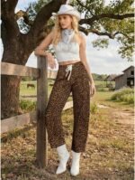 GRAPENT Barrel Jeans for Women Trendy High Waisted Pull On Wide Leg Cropped Leopard Cheetah Print Stretchy Denim Pants - Image 7