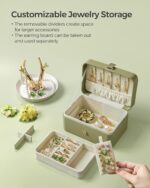 SONGMICS GISELLA Collection - Travel Jewelry Organizer, 2-Layer Jewelry Case Holder with Shiny Metal Hardware, Portable, Premium Velvet, for Earrings Necklaces, Sage Green UJBC166C02 - Image 5