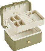 SONGMICS GISELLA Collection - Travel Jewelry Organizer, 2-Layer Jewelry Case Holder with Shiny Metal Hardware, Portable, Premium Velvet, for Earrings Necklaces, Sage Green UJBC166C02 - Image 7