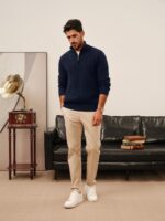 PJ PAUL JONES Mens Quarter Zip Sweater Cable Knitted Pullover Sweaters Textured Solid Colors Sweater - Image 3