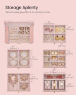 SONGMICS 6-Layer Jewelry Box Organizer with 5 Drawers, Jewelry Storage Case with Lock and Mirror, Large Storage Capacity, Gift for Loved Ones, for Necklaces, Watches, Jelly Pink UJBC152SA02S - Image 4