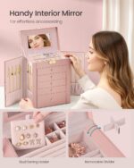 SONGMICS 6-Layer Jewelry Box Organizer with 5 Drawers, Jewelry Storage Case with Lock and Mirror, Large Storage Capacity, Gift for Loved Ones, for Necklaces, Watches, Jelly Pink UJBC152SA02S - Image 5