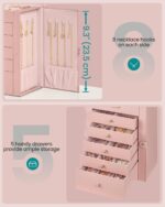 SONGMICS 6-Layer Jewelry Box Organizer with 5 Drawers, Jewelry Storage Case with Lock and Mirror, Large Storage Capacity, Gift for Loved Ones, for Necklaces, Watches, Jelly Pink UJBC152SA02S - Image 6