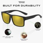 TOROE TR90 Square Frame Grade A Polarized Black Emblem Sunglasses with Anti Reflective Water Repellent Polycarbonate Lenses (Matte Black Frame, Gold Mirror (Category 3)) - Image 4