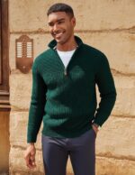 PJ PAUL JONES Mens Quarter Zip Sweater Long Sleeve Casual Pullover Knitted Textured Dress Sweaters - Image 5
