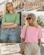 Huukeay 3 Pack Women's Half Sleeve T-Shirts, Crew Neck Elbow Length Tops Loose Casual Basic Tees Summer Tunic Tops - Image 4