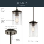 Kichler Crosby Mini Pendant Light Fixture, 1-Light Contemporary Kitchen Pendant with Clear Glass in Olde Bronze for Kitchen Island or Sink, (10.75" x 6"), 43996OZ - Image 3