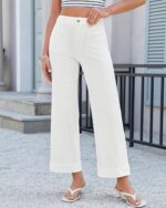 GRAPENT Wide Leg Jeans for Women Cropped High Waisted Trendy Patch Pocket Baggy Loose Straight Leg Stretchy Denim Pants - Image 4