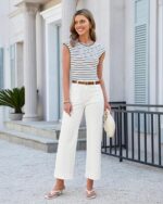 GRAPENT Wide Leg Jeans for Women Cropped High Waisted Trendy Patch Pocket Baggy Loose Straight Leg Stretchy Denim Pants - Image 5