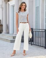 GRAPENT Wide Leg Jeans for Women Cropped High Waisted Trendy Patch Pocket Baggy Loose Straight Leg Stretchy Denim Pants - Image 6