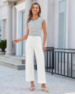 GRAPENT Wide Leg Jeans for Women Cropped High Waisted Trendy Patch Pocket Baggy Loose Straight Leg Stretchy Denim Pants - Image 7