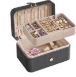 SONGMICS GISELLA Collection - Travel Jewelry Organizer, 2-Layer Jewelry Case Holder with Shiny Metal Hardware, Portable, Premium Velvet, for Earrings Necklaces, Slate Grey UJBC166G01