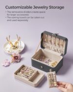 SONGMICS GISELLA Collection - Travel Jewelry Organizer, 2-Layer Jewelry Case Holder with Shiny Metal Hardware, Portable, Premium Velvet, for Earrings Necklaces, Slate Grey UJBC166G01 - Image 4