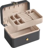 SONGMICS GISELLA Collection - Travel Jewelry Organizer, 2-Layer Jewelry Case Holder with Shiny Metal Hardware, Portable, Premium Velvet, for Earrings Necklaces, Slate Grey UJBC166G01 - Image 5