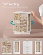 SONGMICS GISELLA Collection - Jewelry Box 360° Rotating, Jewelry Storage Case with 7 Drawers, Jewelry Organizer, Glass Window, Open Design, Great Gift, Light Warm White and Light Camel UJBC201W01 - Image 3