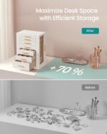 SONGMICS GISELLA Collection - Jewelry Box 360° Rotating, Jewelry Storage Case with 7 Drawers, Jewelry Organizer, Glass Window, Open Design, Great Gift, Light Warm White and Light Camel UJBC201W01 - Image 6