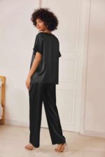 Ekouaer Satin Pajama Set Womens Silk Short Sleeve V Neck Shirt with Long Pant Soft Loungewear Pjs Set - Image 4
