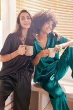 Ekouaer Satin Pajama Set Womens Silk Short Sleeve V Neck Shirt with Long Pant Soft Loungewear Pjs Set - Image 6