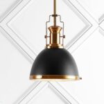 JONATHAN Y 10" Black/Brass Gold Modern Industrial Iron LED Dome Pendant Light, Adjustable Hanging Fixture for Kitchen Island or Entryway, Black Metal Shade, LED Bulb Included JYL9535A - Image 4