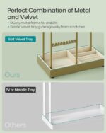 SONGMICS Necklace Holder, Jewelry Stand Holder Organizer, Jewelry Display with Metal Frame, Velvet Tray, Earring Bracelet Holder, for Gift Idea, 4.5 x 7.7 x 12.1 inch, Laurel Green UJJS021C02 - Image 6