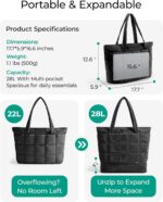 BAGSMART Expandable Tote Bag for Women, Puffer Work Tote Handbag, Quilted Carry On Bag for Travel Gym - Image 3
