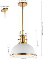 JONATHAN Y 13" Brass Gold/White Modern Industrial Iron LED Dome Pendant Light, Adjustable Hanging Fixture for Kitchen Island or Entryway, White Metal Shade, LED Bulb Included (JYL9536D) - Image 4