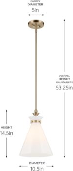 Kichler Laria 1-Light Pendant Light Fixture, Kitchen Island Hanging Light with Opal Glass in Champagne Bronze, Updated Traditional Style for Dining Room (14.5" x 10.5"), 52774CPZ - Image 4